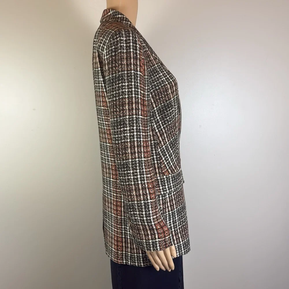 L'Agence Jayda Brown Tweed Print Lightweight Crepe Oversized Blazer Jacket NWT